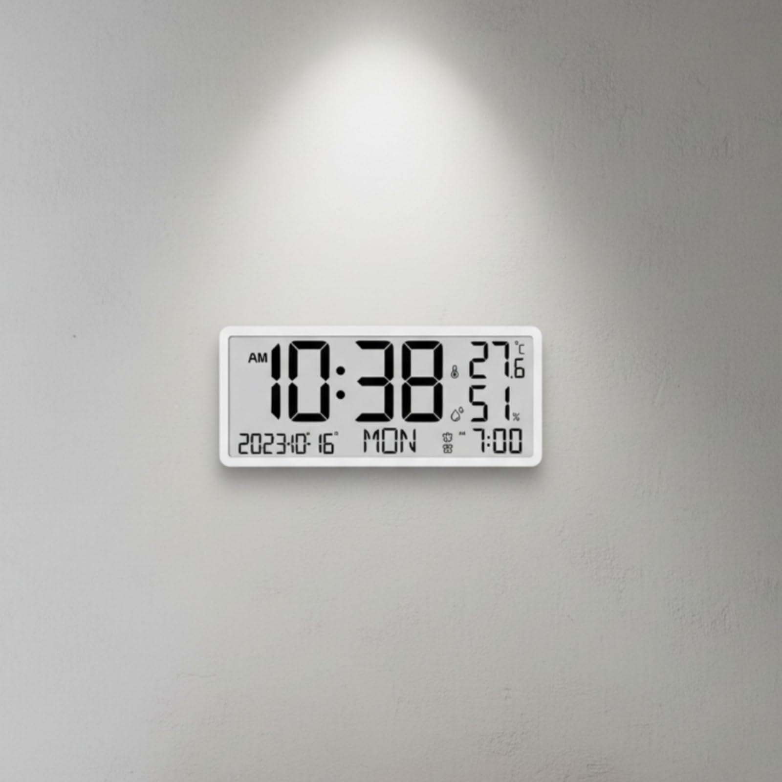 Wanduhren Digitale Wanduhr Digitaler Wecker Kalender Datum Wochentag Innenklima Temperatur Luftfeuchte Glas Zeitmanagement für Familienraum Arbeitszimmer Atelier, Schwarz