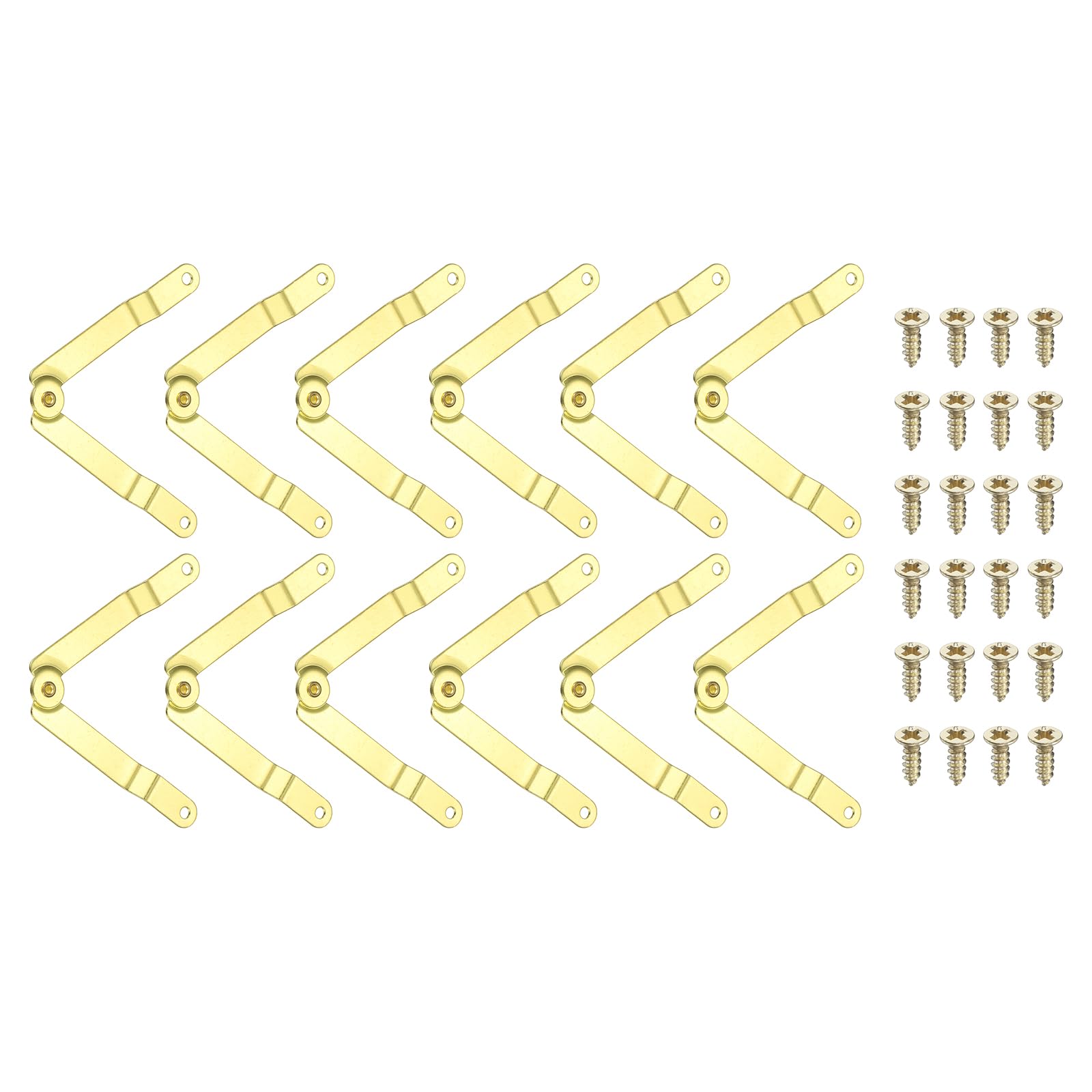 sourcing map 12Pcs Metal Lid Support Hinges, 4.72" x 0.71" Foldable Lid Stay Safety Hinges with Screws, Rotatable Support Hinges for Jewelry Box Cosmetic Box Wooden Box Cabinet, Yellow