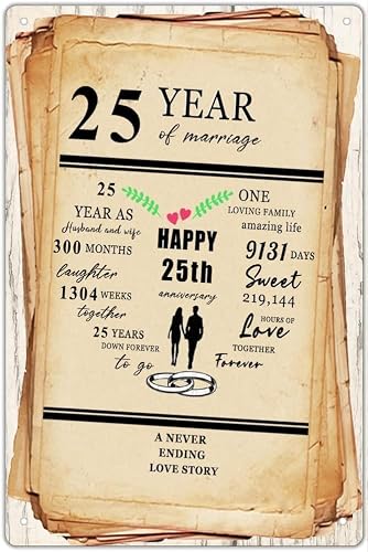 Kwqdozf As Pic 25 Year Marriage Anniversary Nostalgic Vintage Metal Aluminum Tin Sign Door