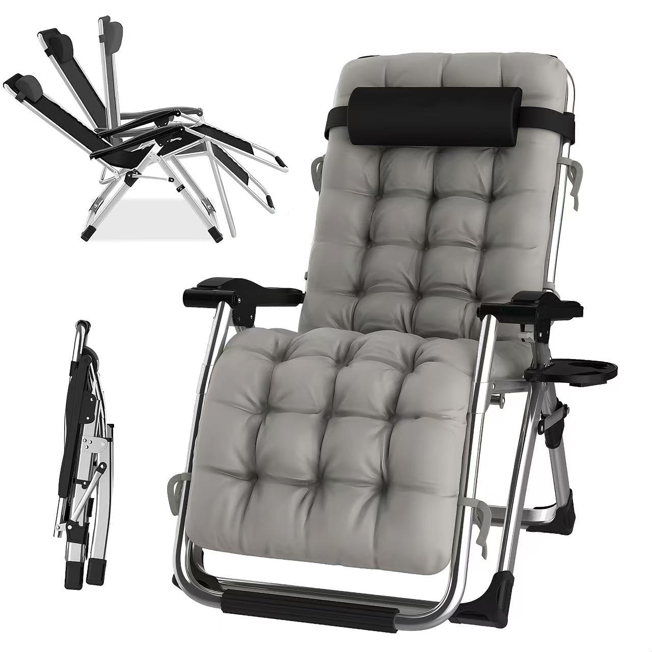 Transat jardin gris 65cm idéal pour se relaxer au bord de la piscine