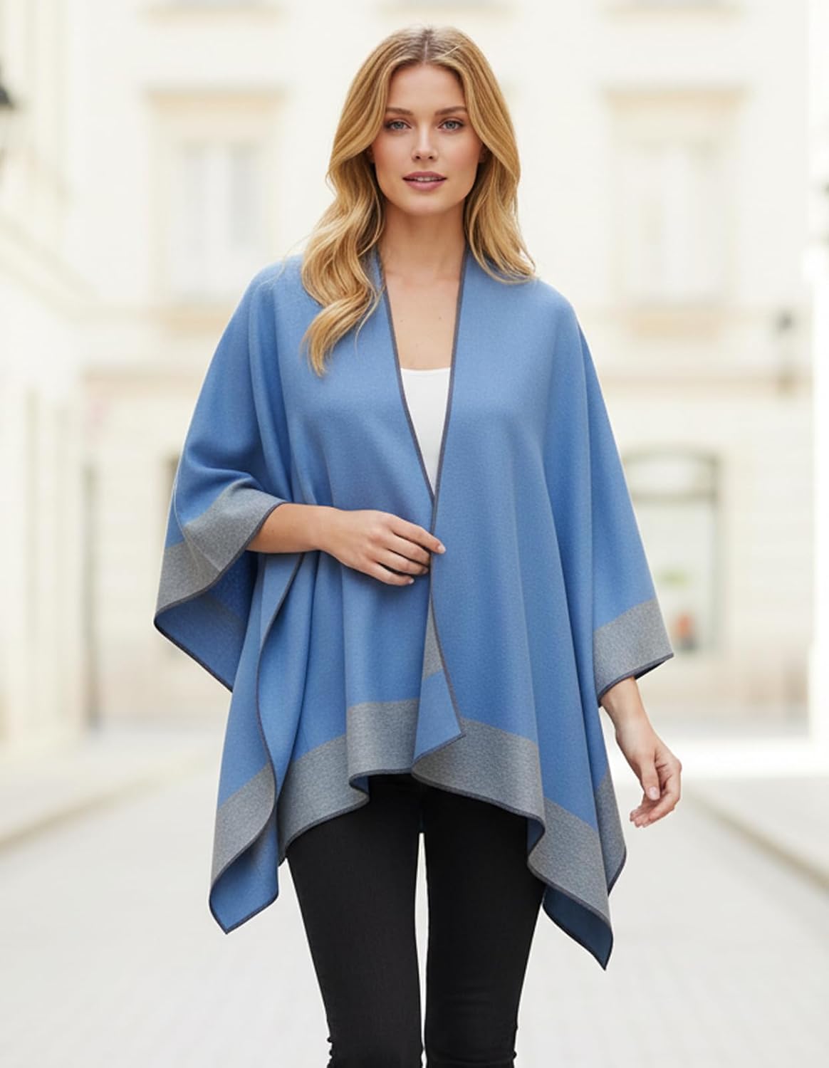 Women's Shawl Wraps Open Front Poncho Cape Oversized Sweaters Casual Cardigan Shawls for Fall Winter - Image 3