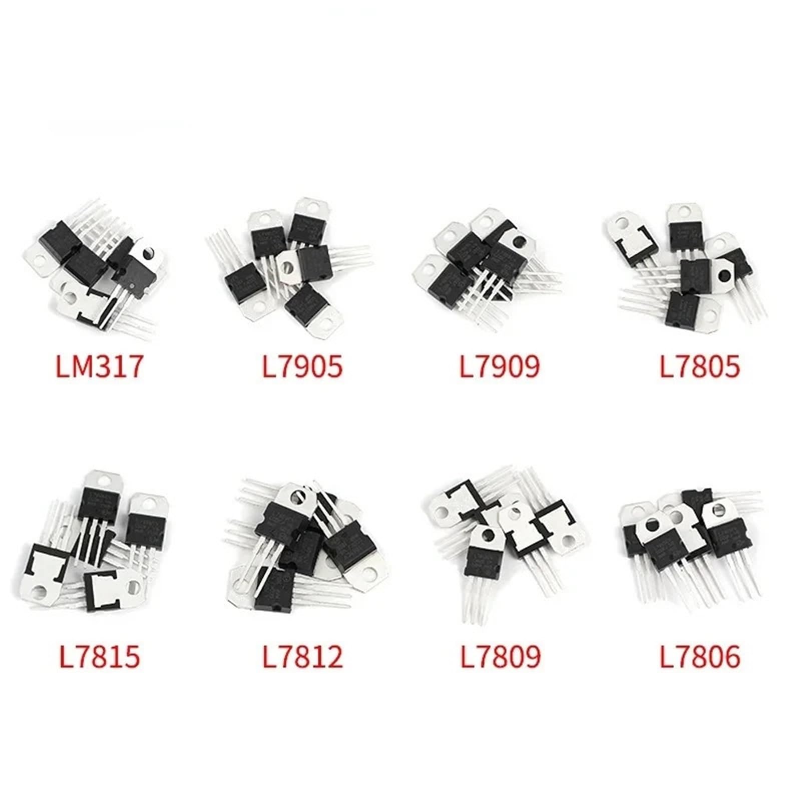 Kit assortimento Transistor Mosfet 40 Pezzi IC TO-220 L7805 L7806 L7809 L7812 L7815 L7905 L7909 Regolatori di Tensione LM317T