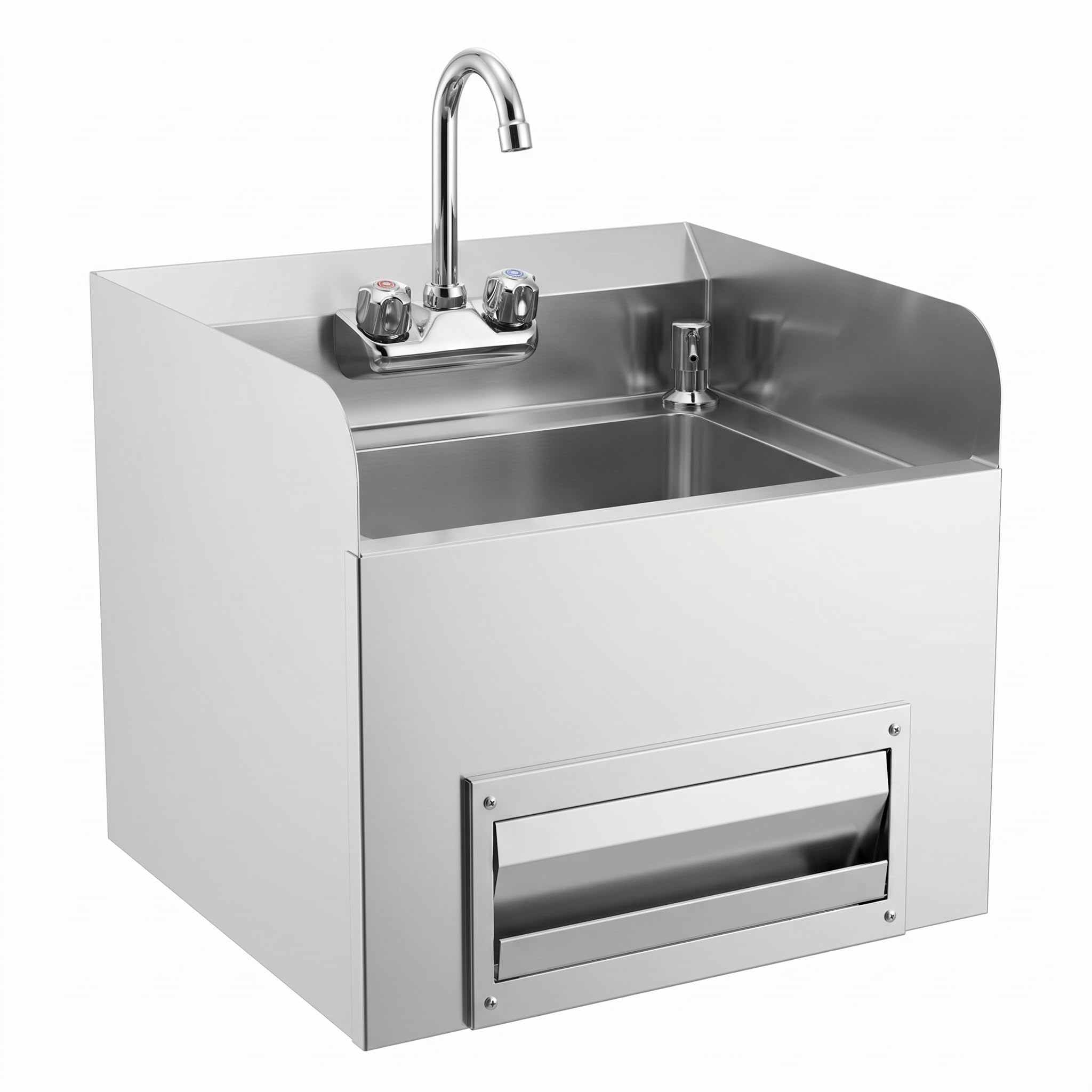 AmGood Commercial Hand Wash Station with Soap and Paper Towel Dispensers | 304 Stainless Steel Wall Mount Hand Sink with Faucet, NSF | 18-1/4 in. x 17-11/16 in. | Bowl 14 in. x 10 in. x 5 in. Deep