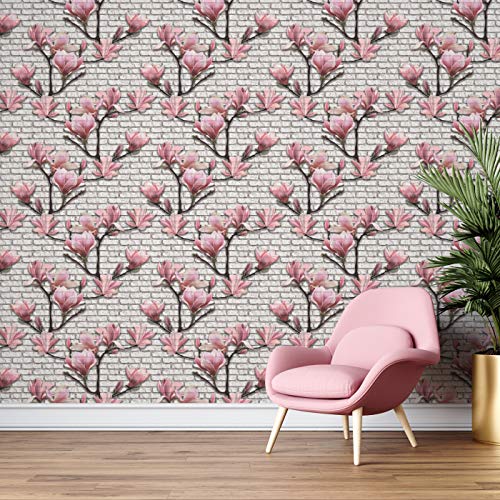 Image of DWELLSINDIA Flowers in Brick Wall Background Self Adhesive Peel and Stick PVC Wallpaper Waterproof, Scratch Resistant, Laminated (41x244 cm, Multicolor, Matt)