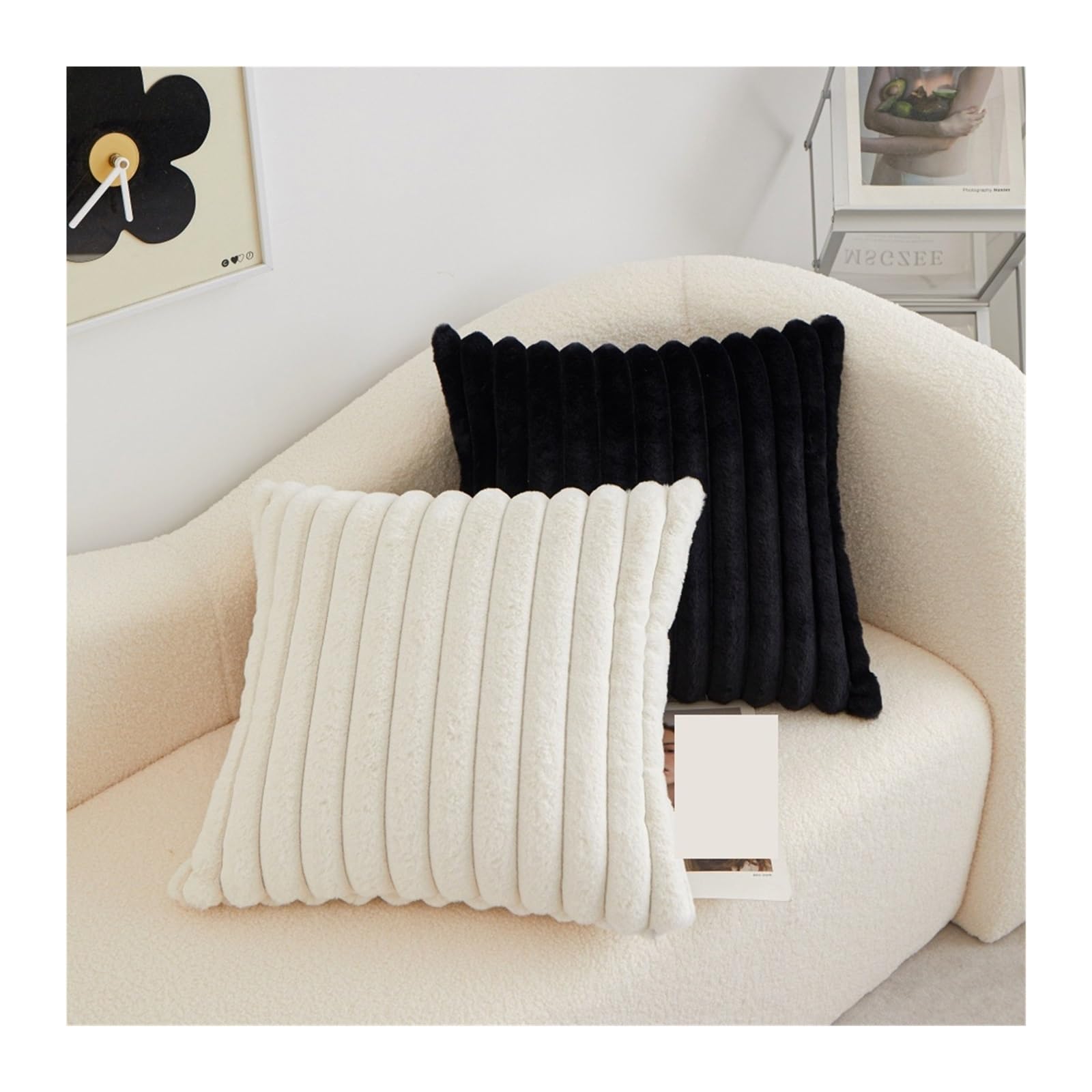 VMDVBNA chair cushions Fur Square Cushion Cover Pillowcase Striped Soft Pillow for Couch Sofa Bedroom Living for home(Color2)