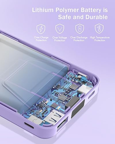 Miniatura 7 de podoru Cargador portátil inalámbrico, banco de energía magnético plegable de 10000 mAh con cable tipo C, pantalla LED de 22.5 W PD de carga rápida,