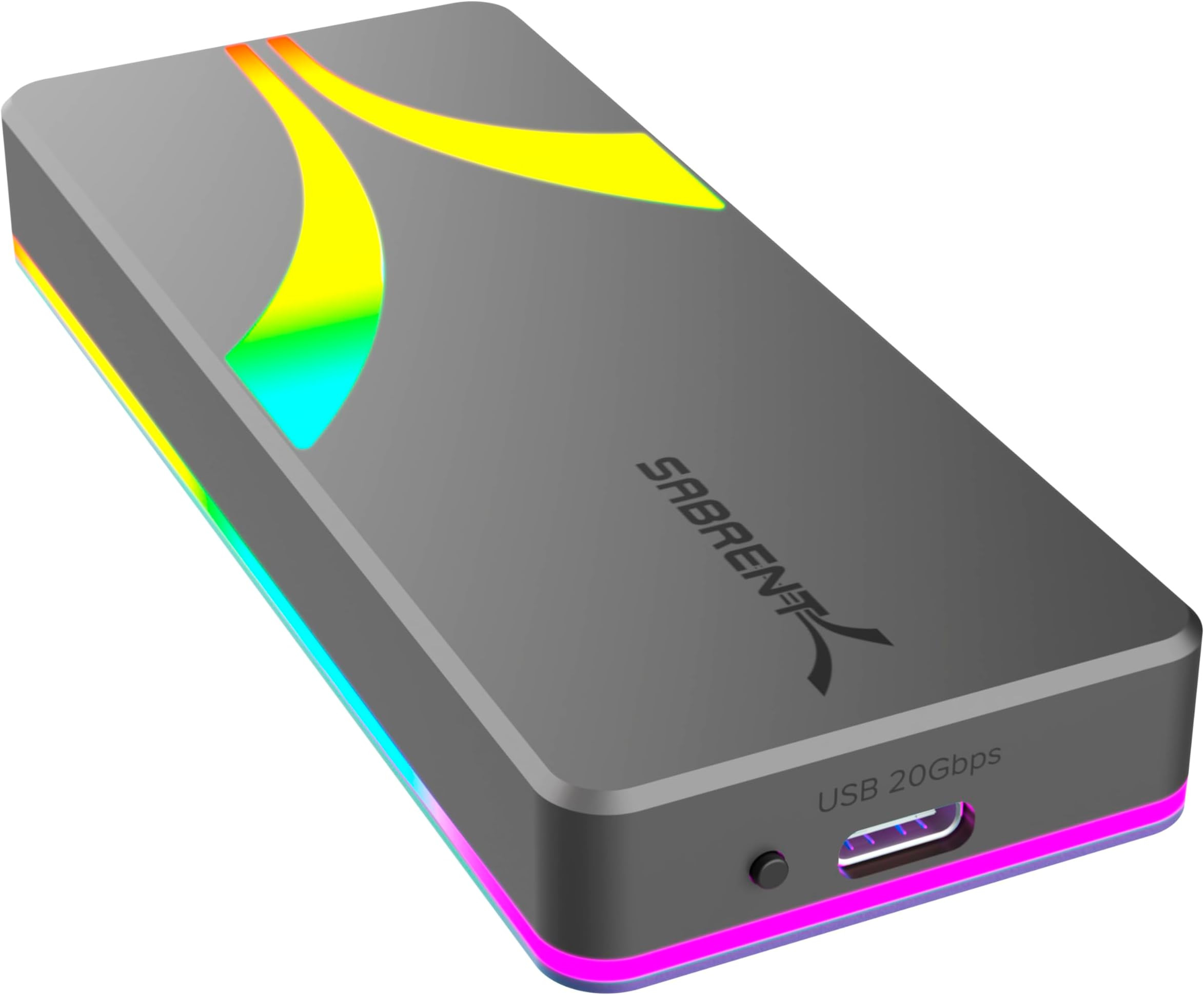 SABRENT Rocket M.2 NVMe SSD Enclosure, Ultra Fast Enclosure, USB 3.2 Type C 20Gbps SATA/NVMe, Plug and Play, RGB Lights, Aluminum Case (EC-RGBG)