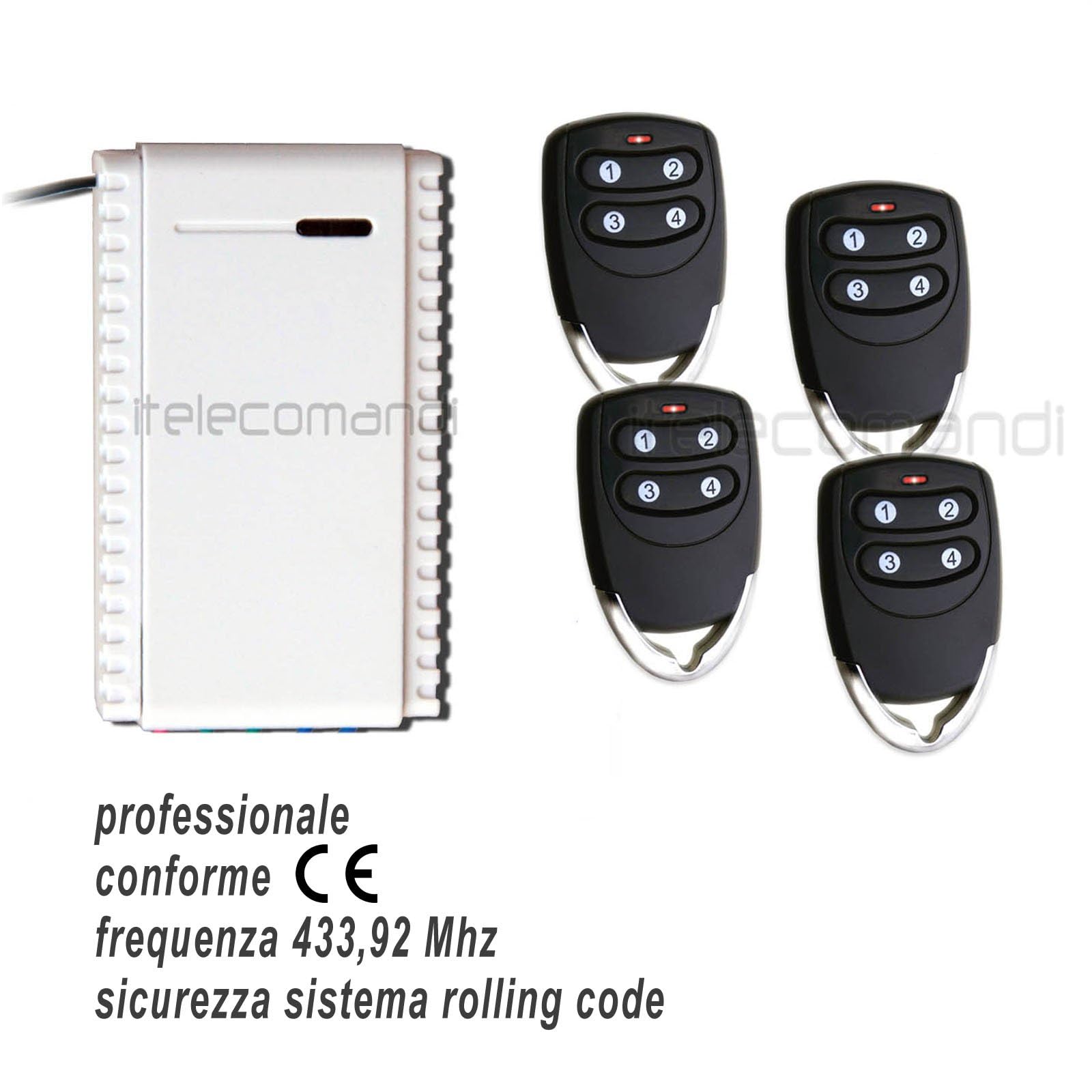Hiland Kit Ricevitore + 4 telecomandi Rolling Code 433,92 MHz, Ricevitore a 1 canale NO-C-NC universale 12-24 V + Telecomando a 3 canali