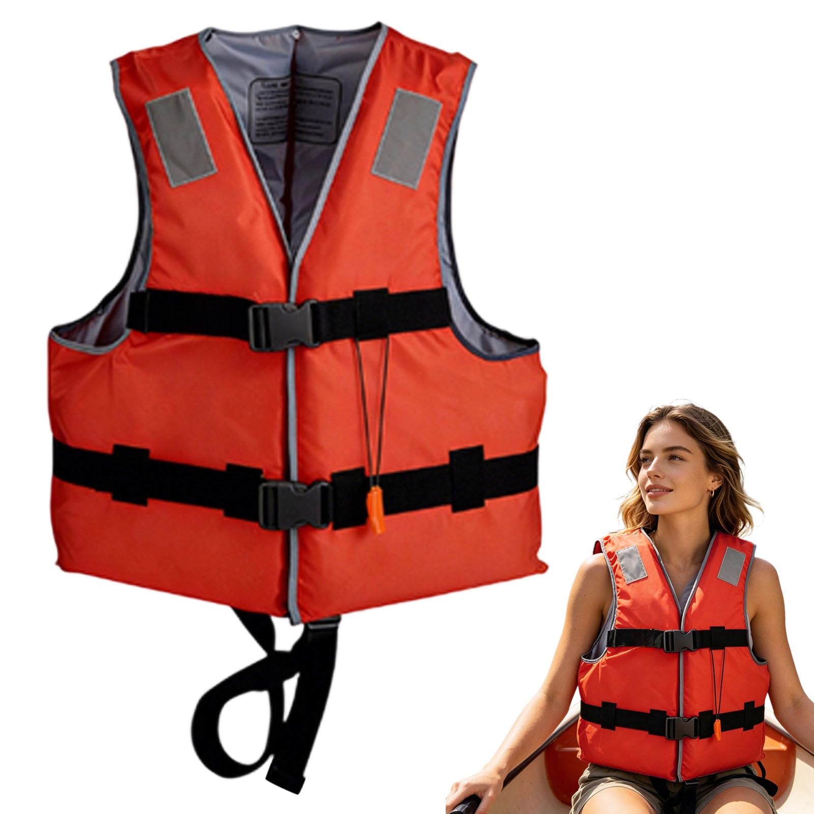 High Buoyancy Floatation Vest for Adults - Adjustable Rescue Life Jacket for Emergency Flood Preparedness & Watersports - Lightweight Safety Jacket with Reflective Strips & Whistle (Orange, L)