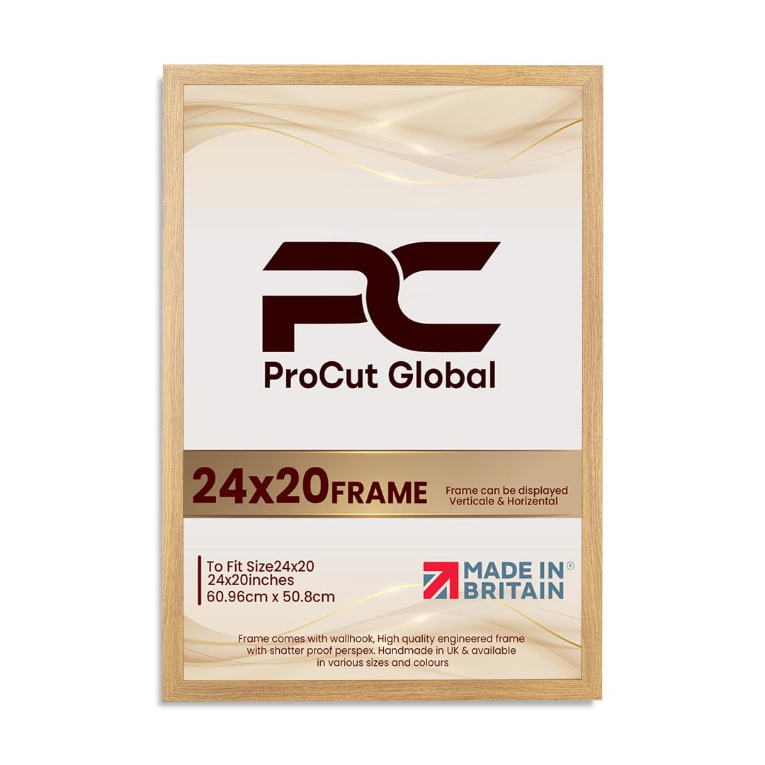 Procut Global 24X20 Oak Picture Frames – Sleek Wooden Photo Frame with Shatterproof Perspex for Wall or Tabletop – Perfect for Posters, Certificates, Prints–Multiple Sizes & Colors Available
