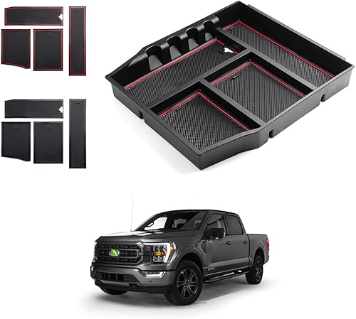 Autorder Organizador de consola central para Ford F-150 F150 2021-2026 Accesorios Caja de almacenamiento para reposabrazos Bandeja de inserción