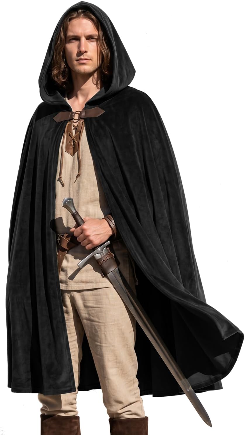 Medieval Velvet Hooded Cloak Renaissance Cape with Hood
