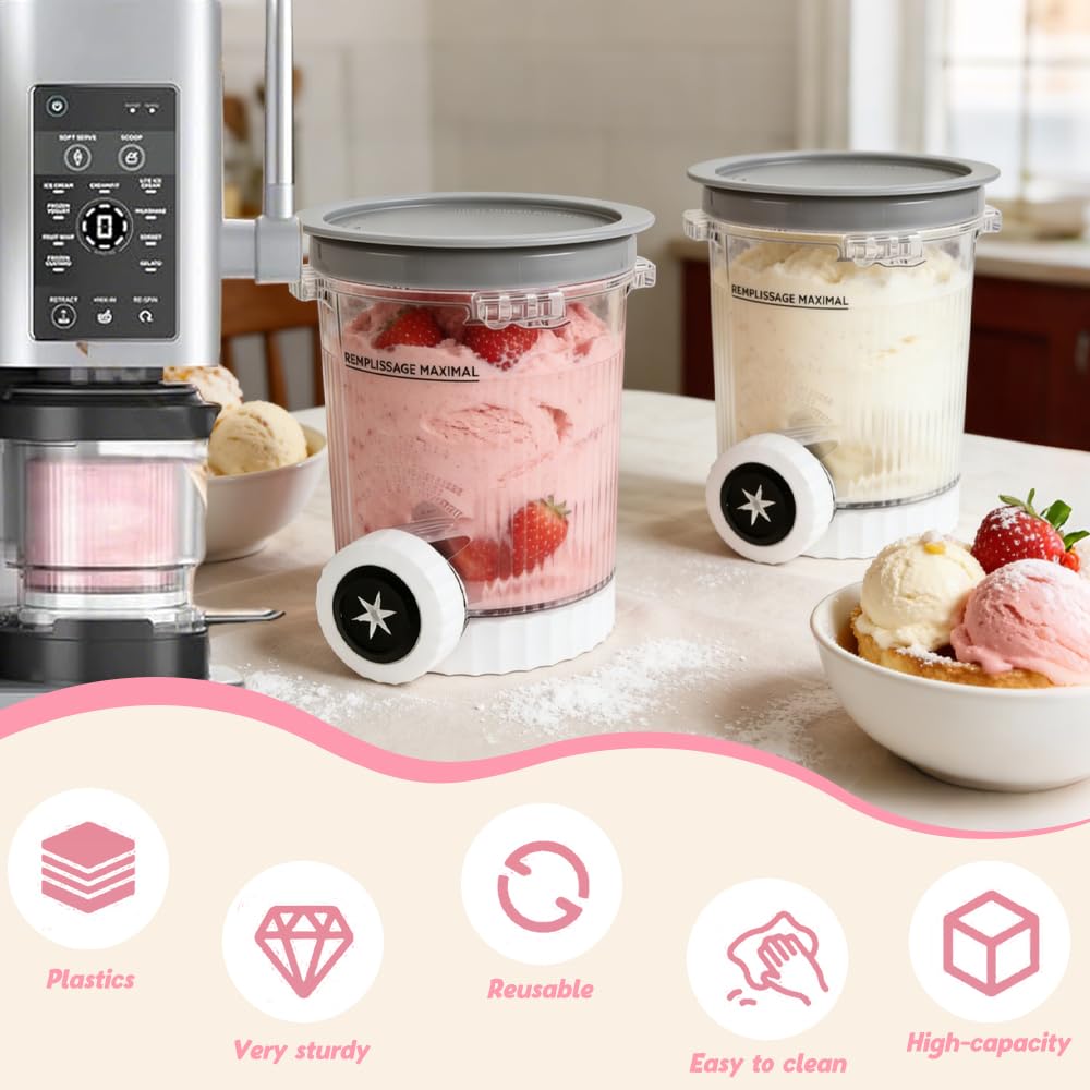 2 Stück Creami Behälter für Swirl, Creami Swirl Kompatibel mit NC700 NC701Eu Serie, Becher Eismaschine Zubehör 500ml Bpa-Frei und Spülmaschinenfest（Grau）
