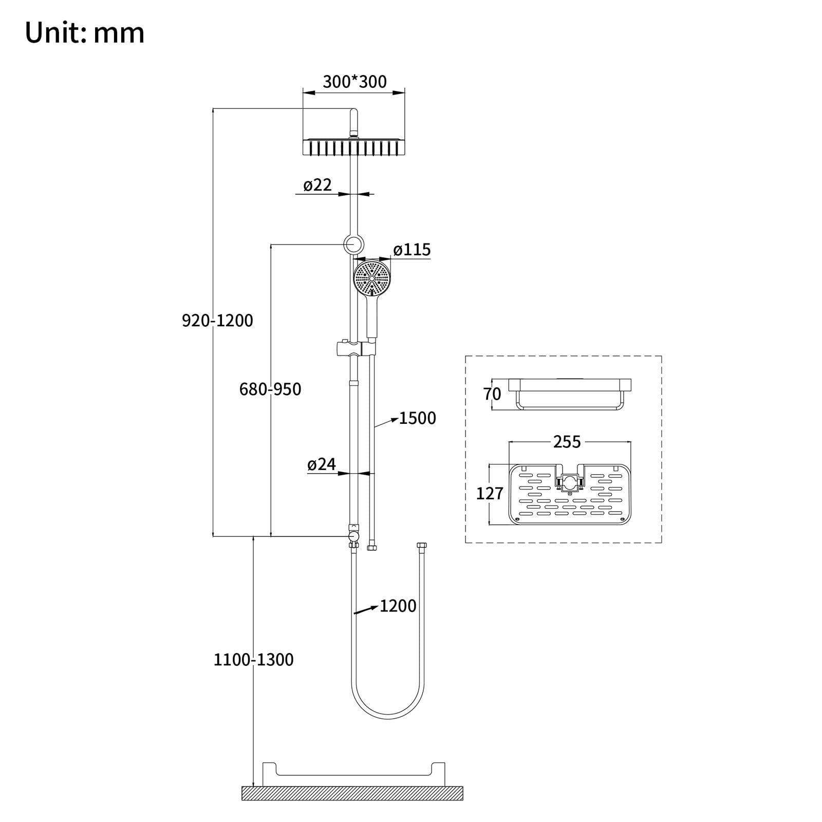 HOMELODY Regendusche ohne Armatur,Duschsystem Chrom mit 30*30cm Kopfbrause | 5 Strahlarten Handbraus,Aluminium Ablage,verstellbare Wandhalterung,2 PVC-Schläuche