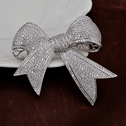 Image of Elegant Love Bow Brooch Micro Pave Cubic Zirconia Bowknot Wedding Bride Mother Brooch Pin Ribbon Shape Jewelry Brooch Breastpin
