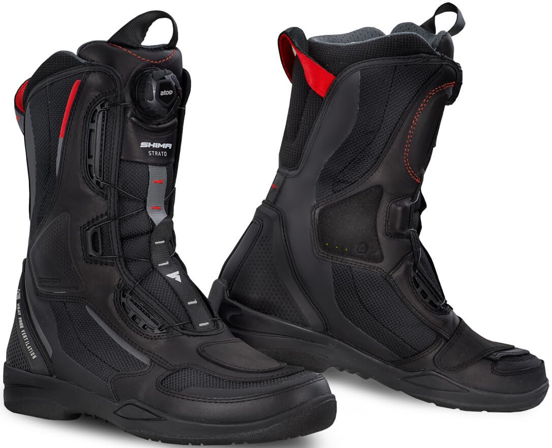 SHIMA STRATO LADY Botas Moto Mujere - Transpirables, Reforzadas, Ligeras Botas de Moto Adventure Touring con Sistema de Cierre Rápido ATOP, Protección de Tobillos, Suela Antideslizante (Negro, 39)
