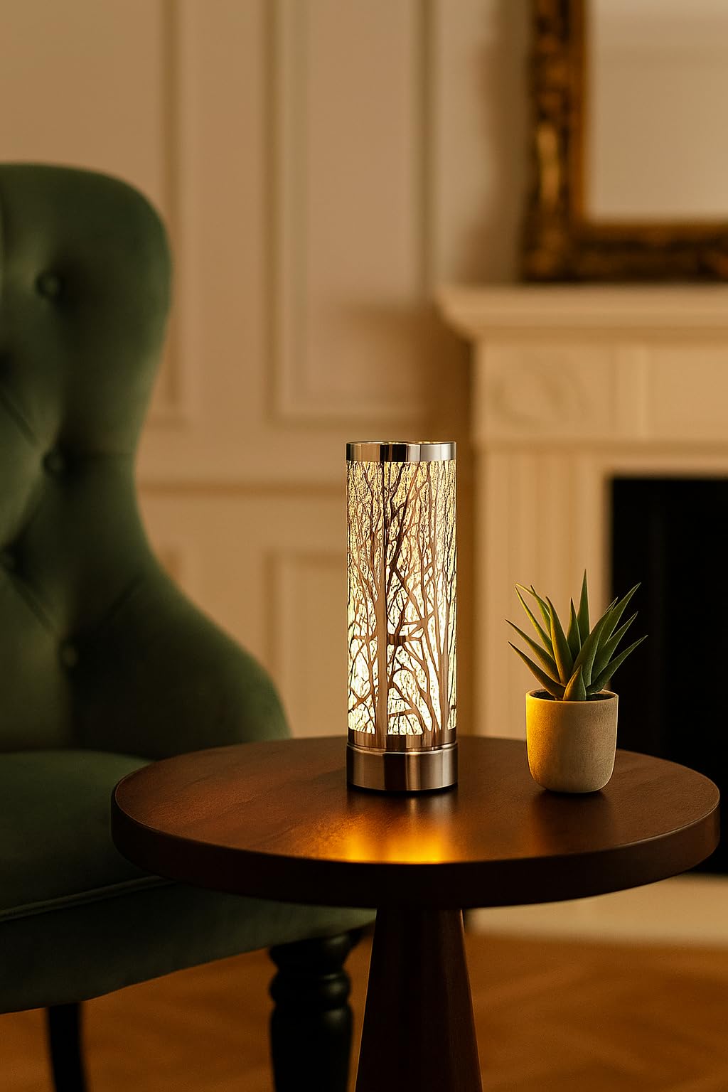 Marco Paul Large Electric Oil Burner LED Light-Up Fragrance Wax Melt Burner Silver Tree Silhouette Aromatherapy Touch Lamp Home Décor & Gift Idea for Relaxing Scents & Ambient Lighting