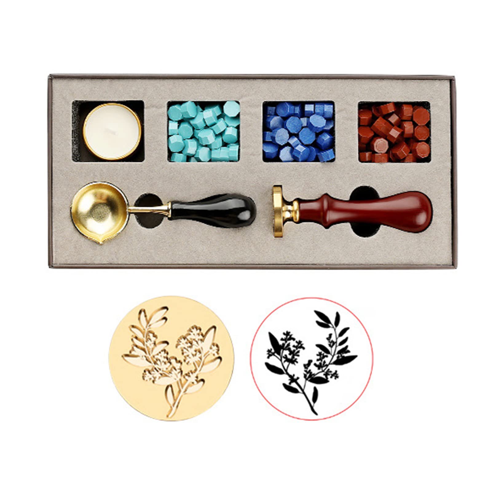 GLOGLOW Wax Seal Stamp Set with Spoon, Beads, Handmade Copper Design, Complete Kit for Letters and Invitations, Vintage Style Wax Seal Stamp Set with Spoon, Candle and Nan Household