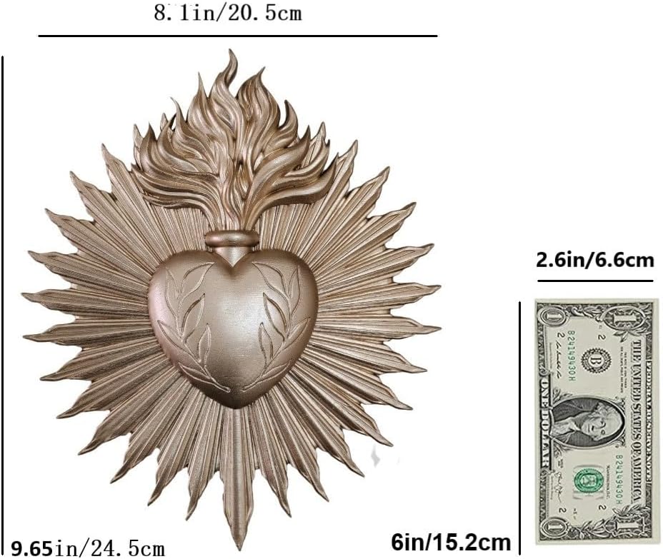 wsmart Sacred Heart Wall Decor - Vintage Gold Resin Catholic Statue, Antique Jesus Heart Art for Indoor & Outdoor Spiritual Home Decor - Image 7