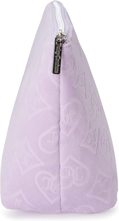 Juicy Couture Lavender Purple Makeup Bag Cosmetics Organizer Travel Essentials Zip Top Wedge Velour Heart Diamond