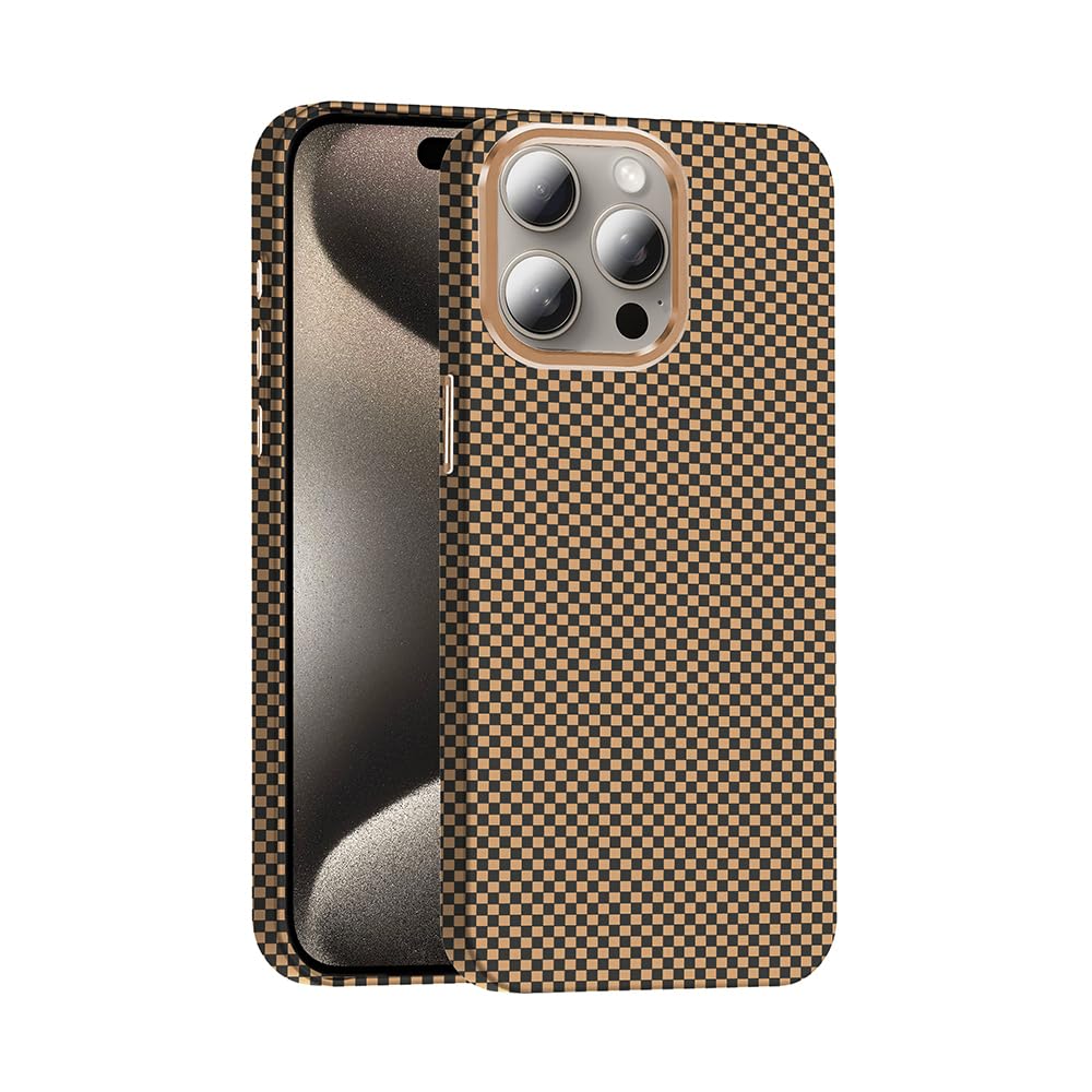 Zore Apple için uyumlu iPhone 15 Pro Max Kılıf M-safe Şarj Özellikli Karbon Fiber Görünümlü Zore Gros Kapak Desert Titanyum