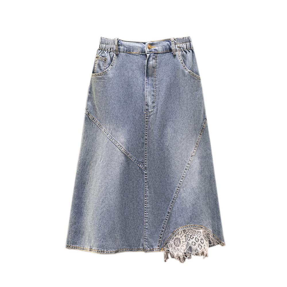 Gonna Donna,Gonna Midi da Donna Gonna Diritta in Denim Elasticizzato A Vita Alta Elastica con Tasca A-Line Increspato Plus Size al Ginocchio Gonne Lunghe per Ragazze Signore,XL