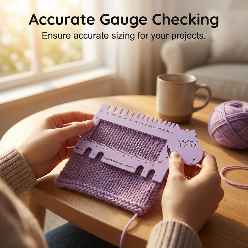 Crochet Gauge Measuring Tool,2026 New Knitting Needle Gauge Sizer,Crochet Hooks & Spinner Yarn Gauge Swatch Ruler Sweater Measuring Tool for Weaving, Crafting (2 PCS) - 5
