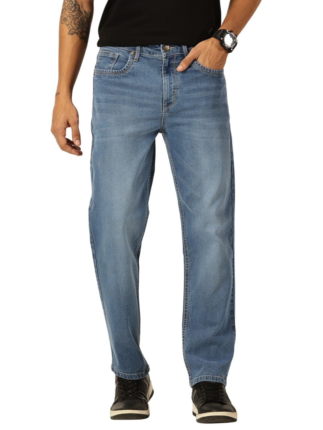 thomas scott Men’s Relaxed Fit Mid-Rise Stretchable Jeans | Medium Shade Light Fade | Clean Look Denim | 5 Pocket Design | Button & Zip Closure Casual Jeans for Men-picture-15