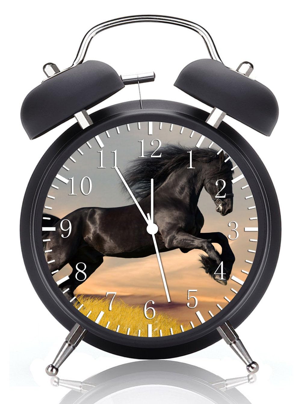 Black Horse Alarm Desk Clock Twin Bell with Night Light Quite Silent Non-Ticking 4 Inches Glass Face - Great Decor for Home or Office – Best Gift Ideas for Birthday or Holidays W57