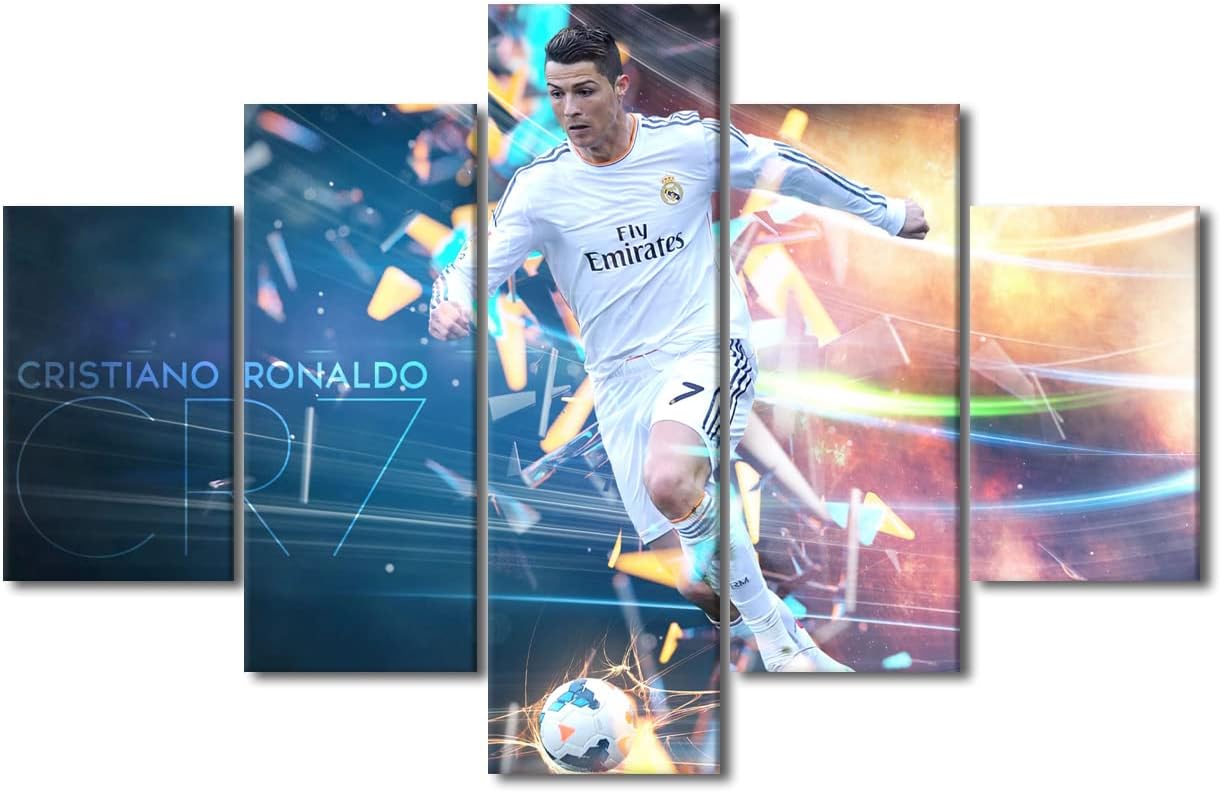 Color Multi of Ronaldo TUMOVO 5 Piece Cristiano Ronaldo Wall Art Gallery Wrap Football Star Poster Inspirational Wall Art Canvas Prints Modern Home Decor Artwork for Living Room Bedroom Office Framed Ready to Hang