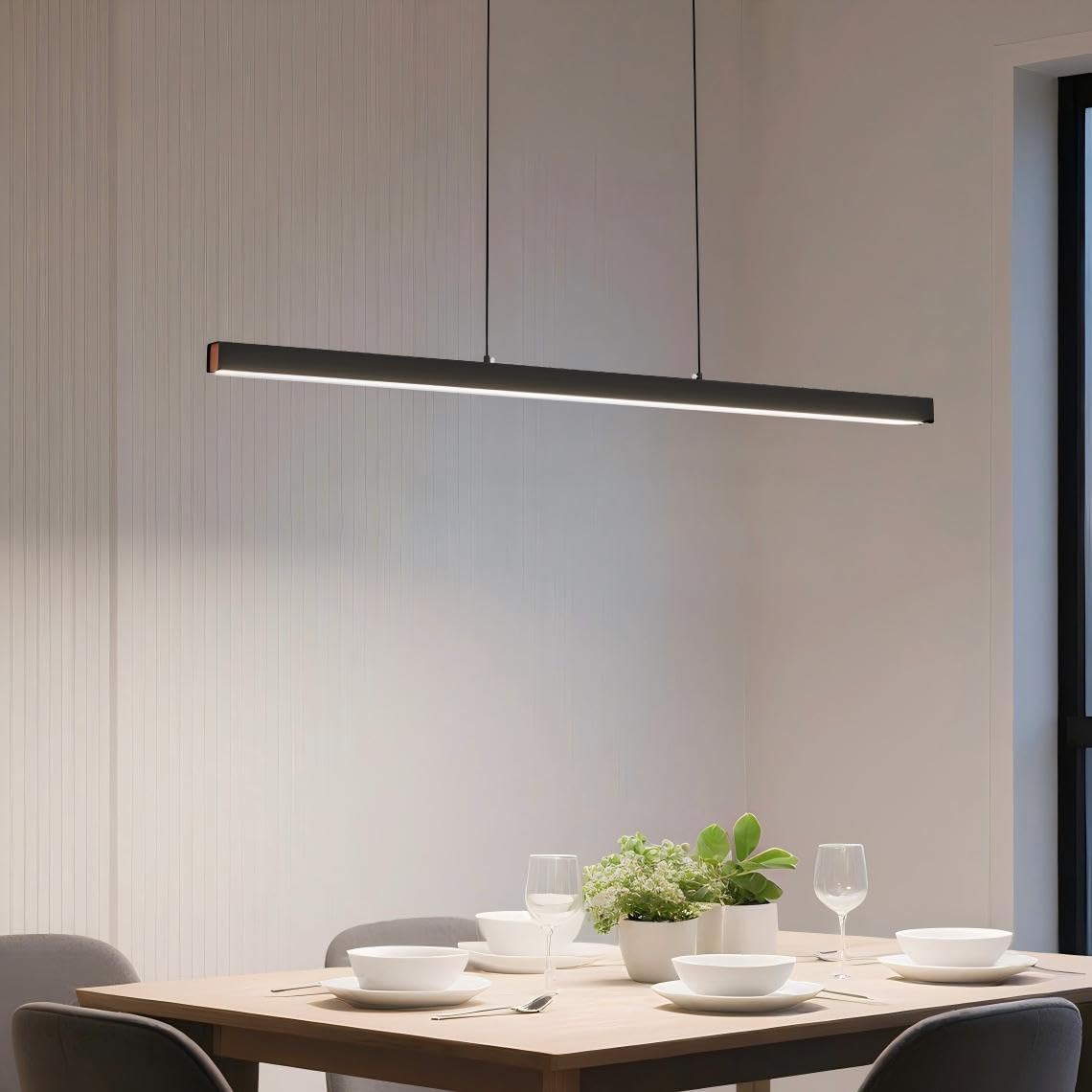 FIVMEN Hängelampe Pendelleuchte Esstisch 48W Esszimmerlampe Hängend Höhenverstellbar Moderne LED Hängeleuchte Schwarz Esstischlampe Dimmbar für Esszimmer Wohnzimmer Küche, 120cm