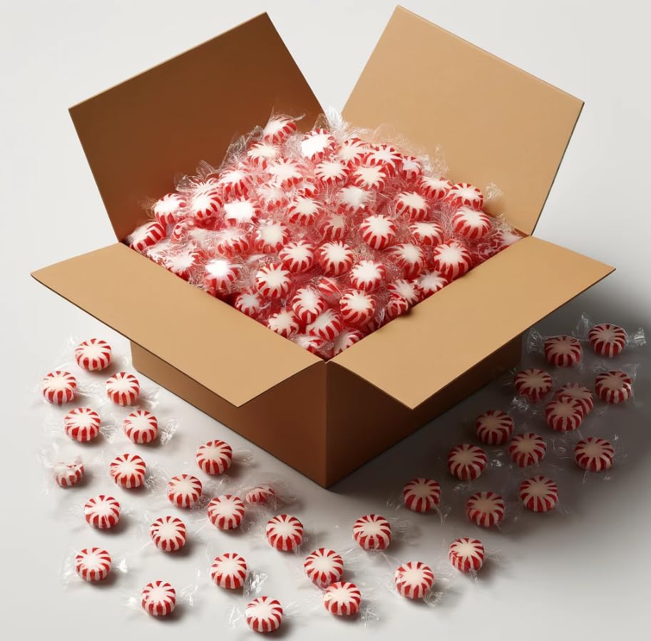 Peppermint Candy, Bulk Mints Individually Wrapped, Soft Mints, Soft Peppermint Puffs - Discover freshness in 5 lbs, about 450 units, all individually wrapped.