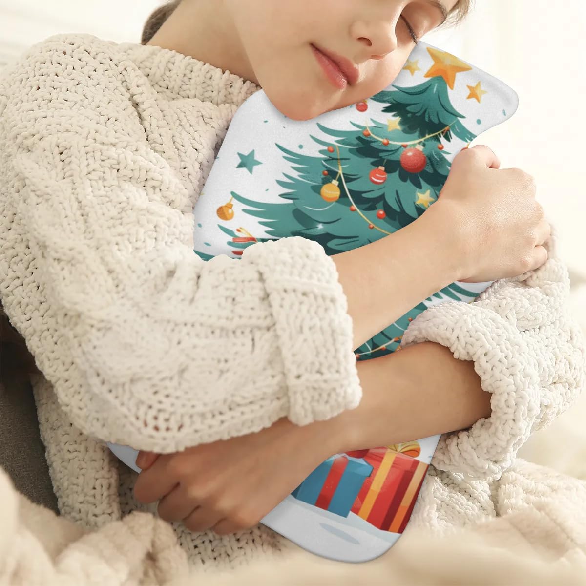 Hot Water Bottle with Soft Cover,2L Christmas Gift Hot Water Bag for Hot and Cold Compress, Hand Feet Warmer, Retro Tree Rubber Hot or Cold Water Bottle Halloween Christmas Decorations