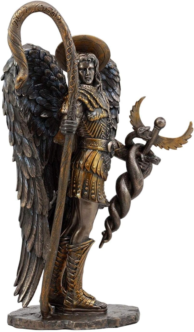 Ebros Large Saint Raphael The Archangel Holding Healing Staff Statue 13" H Catholic Christian Orthodox Angelic Saints Decorative Figurine Cherubs Cherubim Rafael