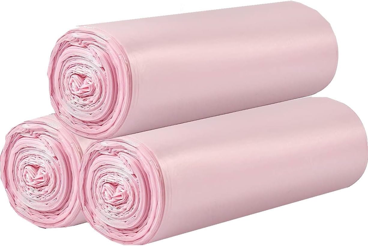 HDY 3 Rolls Small Trash Bags - 60 Counts Durable 4 Gallon Small Garbage Bags for home office kitchen Bathroom Bedroom Trash Can liners（Pink）
