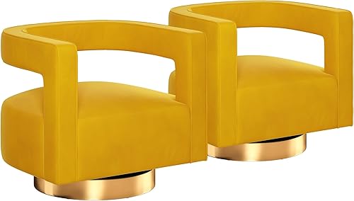 Miniatura 9 de BELLEZE Silla giratoria con diseño de barril, moderna silla redonda con respaldo curvado de terciopelo con base dorada, 360 grados para sala de