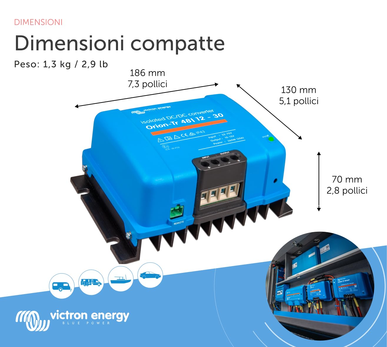Victron Energy Orion-TR IP43 48/12-Volt 30 amp 360-Watt Convertitore DC-DC, Isolato