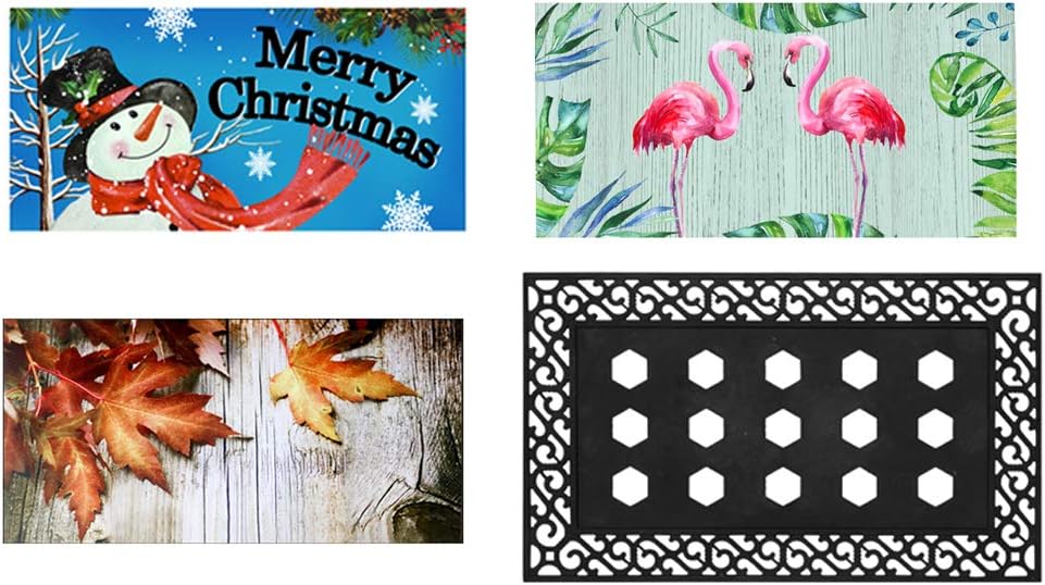 WHY Decor Welcome Mat Seasonal Holiday Switch Doormat Set Door Rug Indoor Outdoor Fall Christmas Flamingo Mat Doormat 17.7 x 29.5 Inch 3 Inserts and Rubber Mat Tray