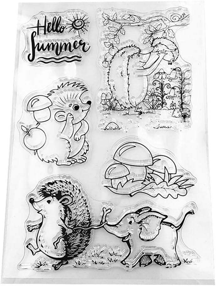 chuxionerHedgehog Elephant Cartoon  Silicone Clear Stamps for Card Making Decoration and Scrapbooking