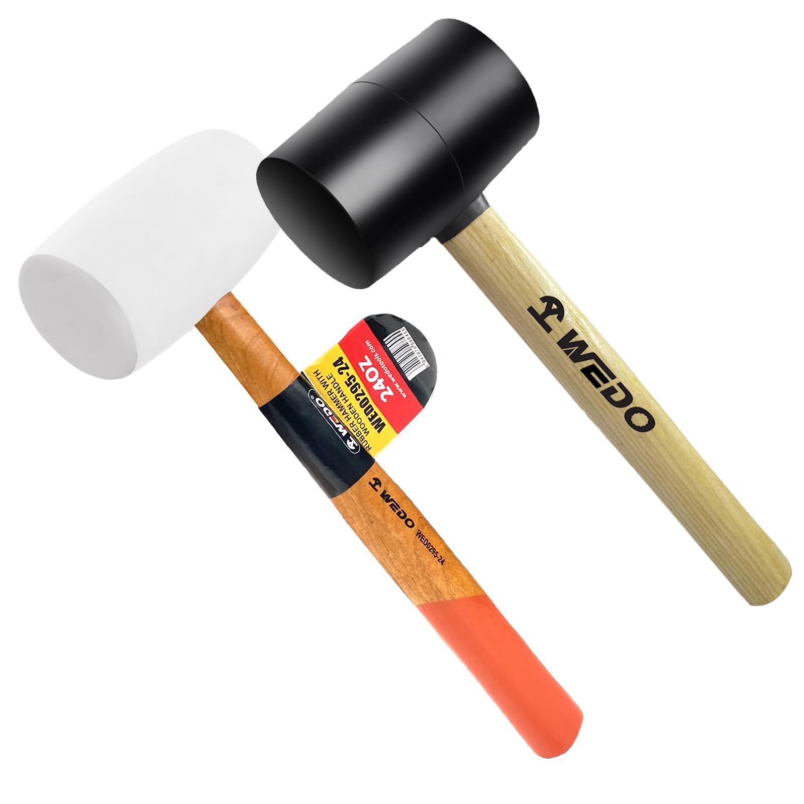 WEDO 2PCS Hammer Set,16oz White Rubber Hammer,16oz Black Rubber Mallet Hammer with Hickory Handle,Fit For Construction,Automotive,Home Decoration