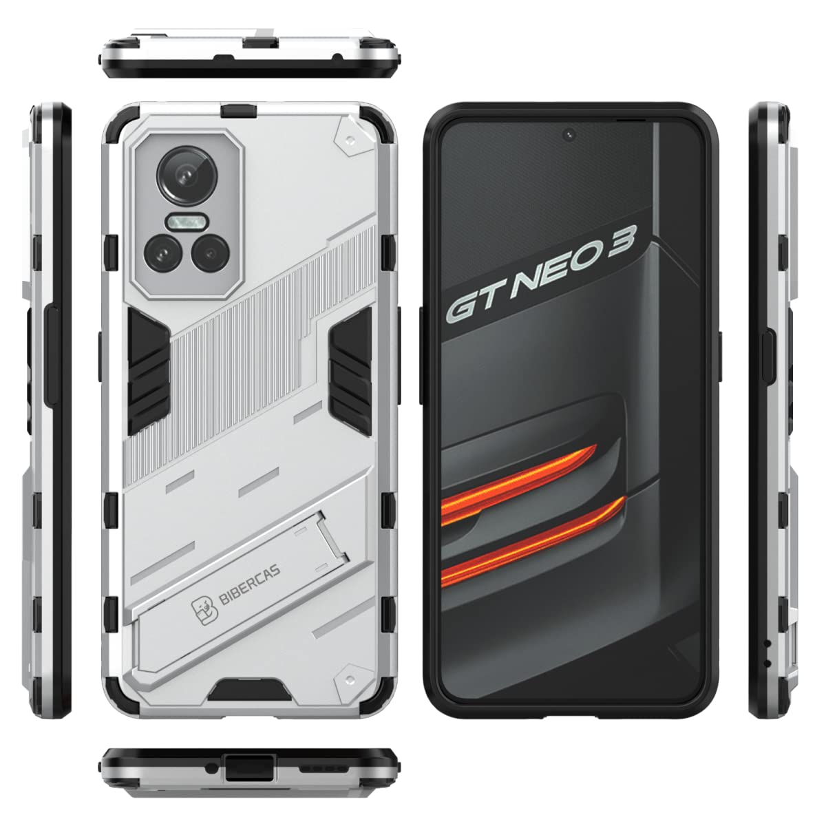 EASSGU Custodia Antiurto Per Realme GT 2 / GT Neo 2 / GT Neo 3T - Cover In Silicone Con Cavalletto E Design Mecha - Nero