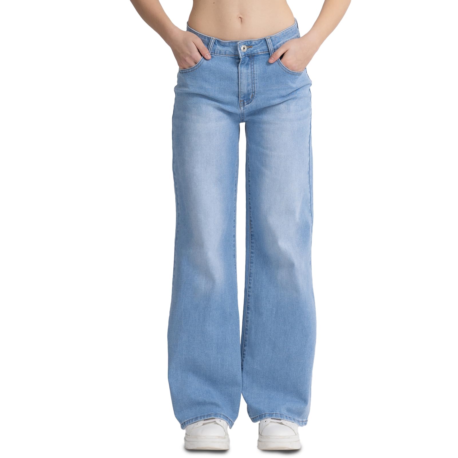 vittorio y Jeans Donna Vita Alta Larghi Baggy Wide Leg Fit Jeans
