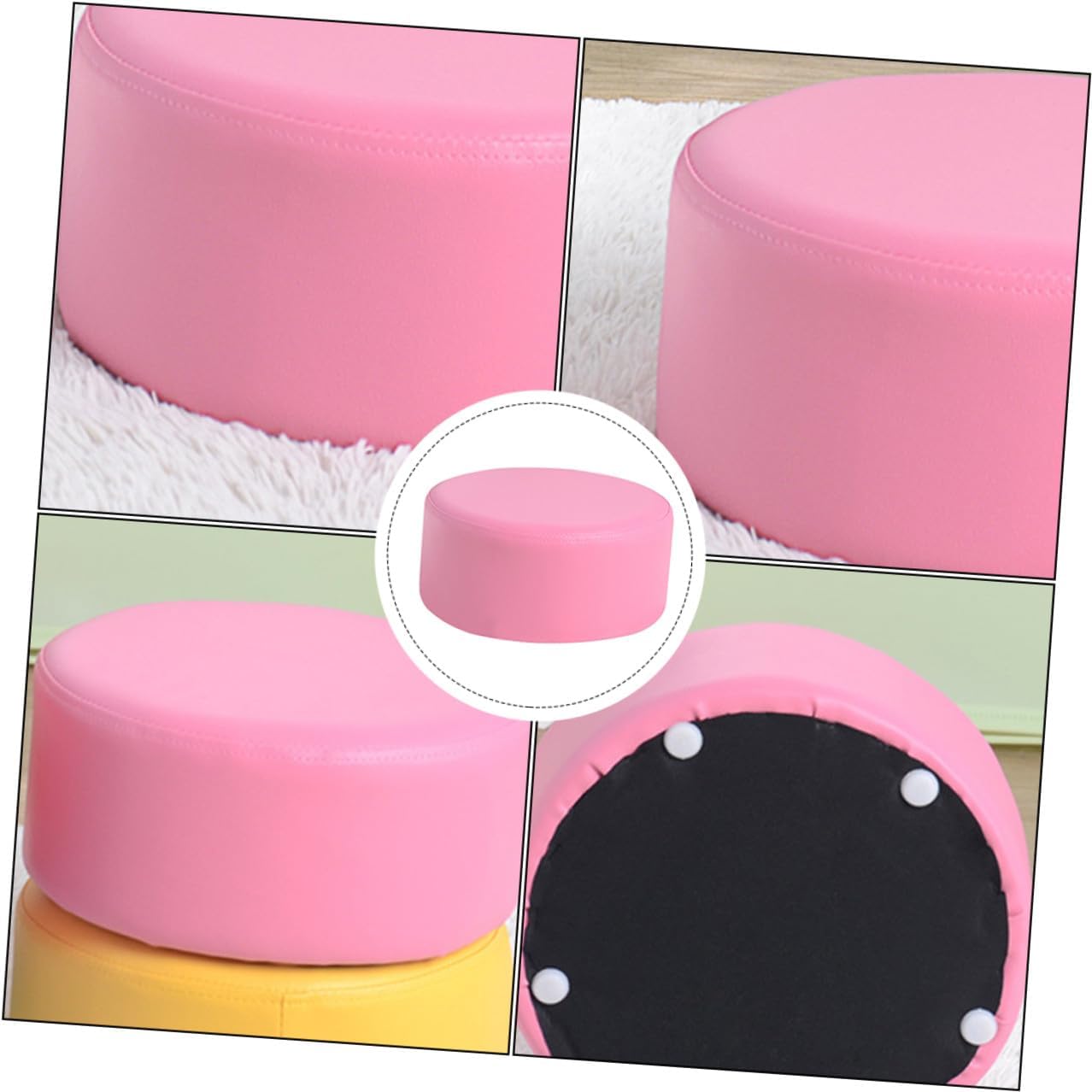 ’s Pink Pu Leather Round Stool, Lightweight Portable Footstool, Non-Slip Step Stool for Home Use, 28x28x13cm, Suitable for Bathroom and Bedroom