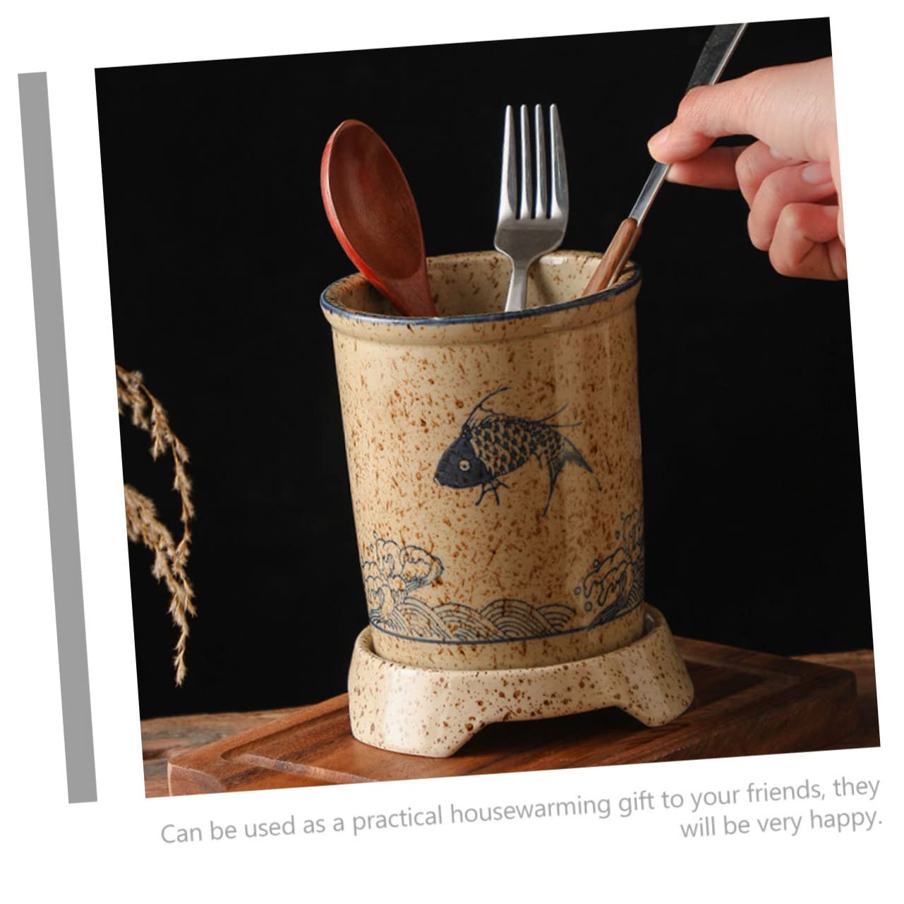 YARNOW Porte-baguettes Trous D'égouttage en Céramique de Style Japonerie Support Élégant et Fonctionnel pour Ustensiles Cuisine, Cuisine Présents de Pendaison de Crémaillère