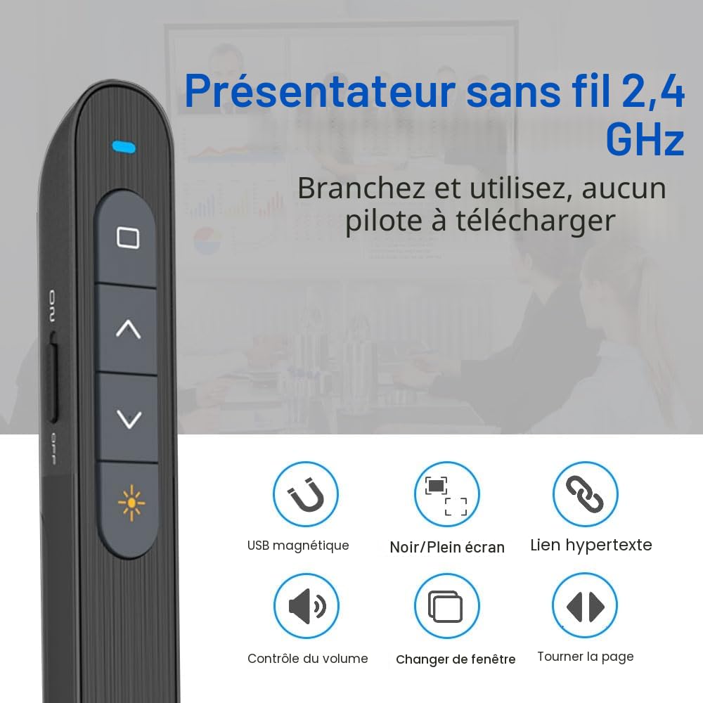 Powerpoint, 2.4GHz USB Presentation Cliqueur Zapette Powerpoint Pointeur Slide Télécommande de Présentation sans Fil pour Ordinateur PC Portable