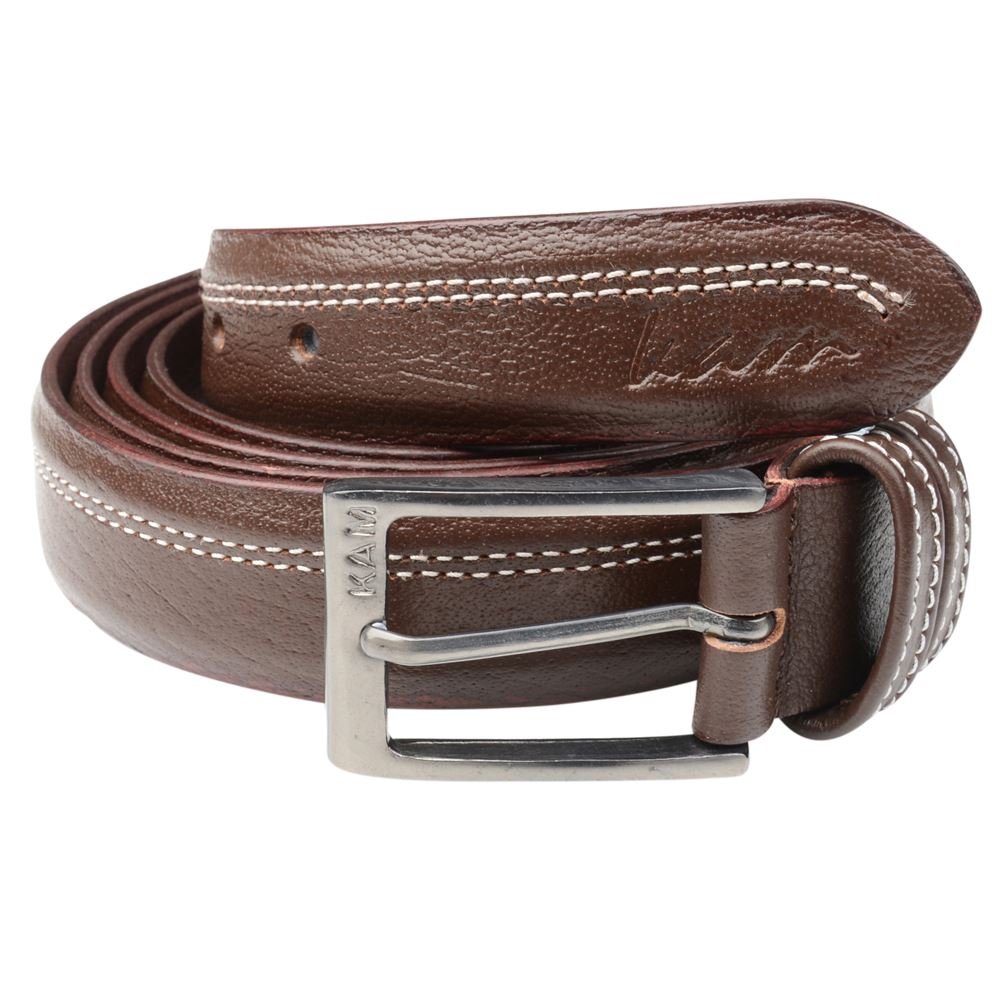 KAM Jeanswear Men's Leather Trousers Belt-Brown-64-66