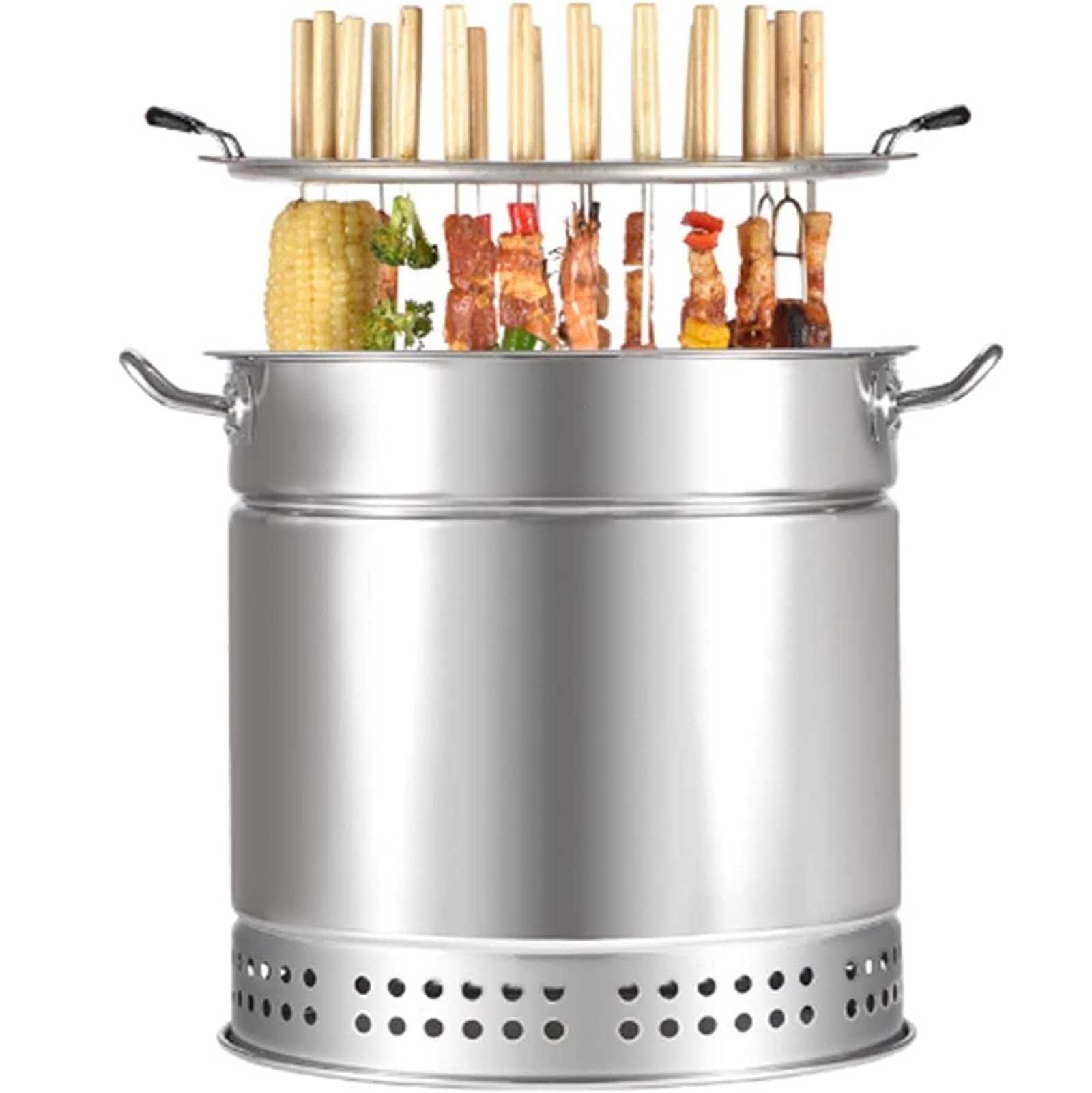 MAYFABD Smokeless Charcoal Smoker Barrel Grill Vertical Barbeque Hanging Stove Stainless Steel Split Oven with 20pcs Kabob Skewers 360° All Round Roasting Barbecue Grill for Camping,20PCS