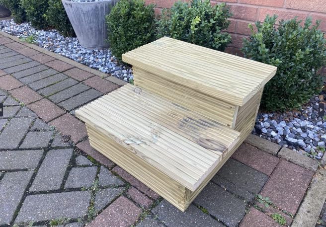 2 step redwood decking steps, treated, sturdy wooden step, garden step stool