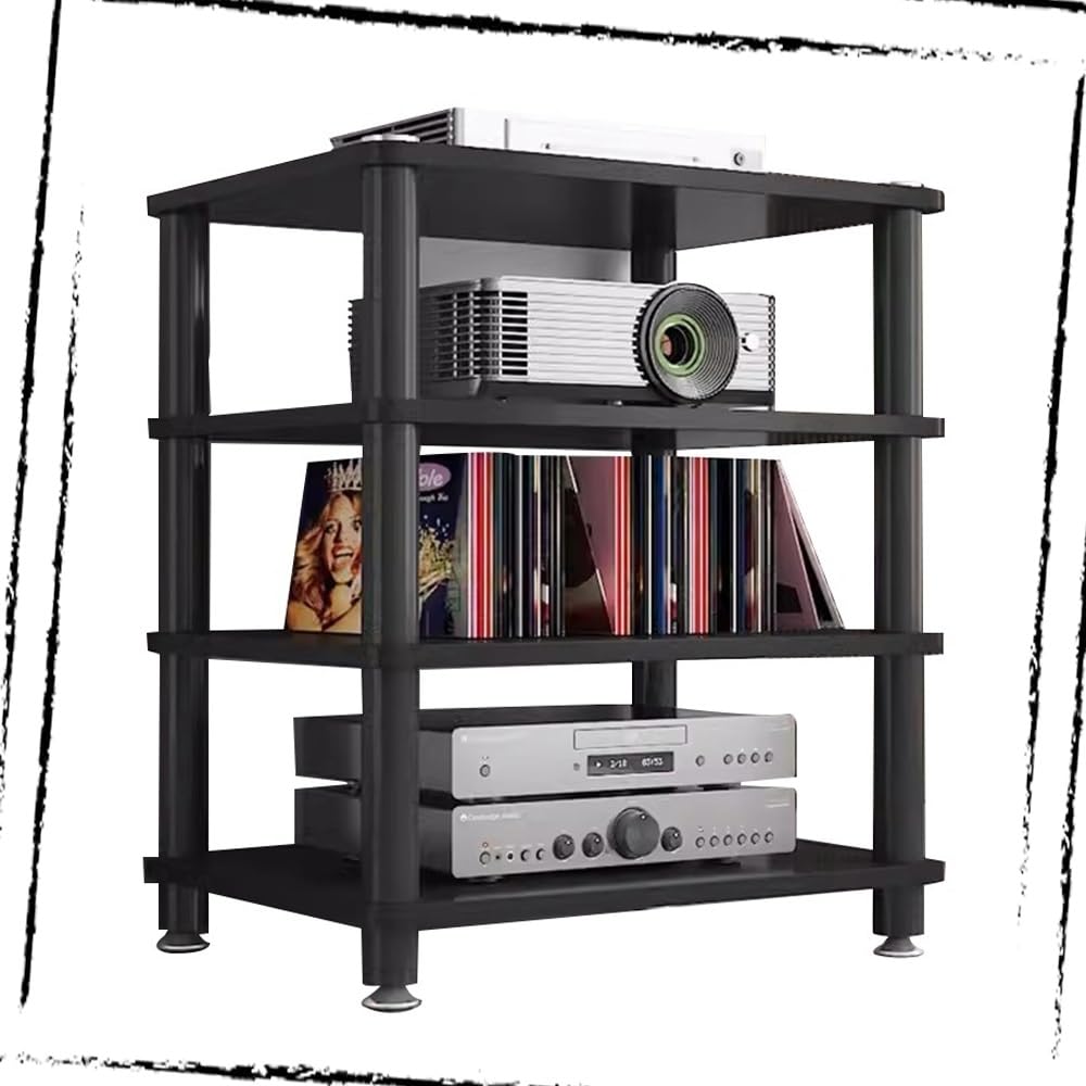 Meuble stéréo 4 niveaux en bois noir pour équipement audio