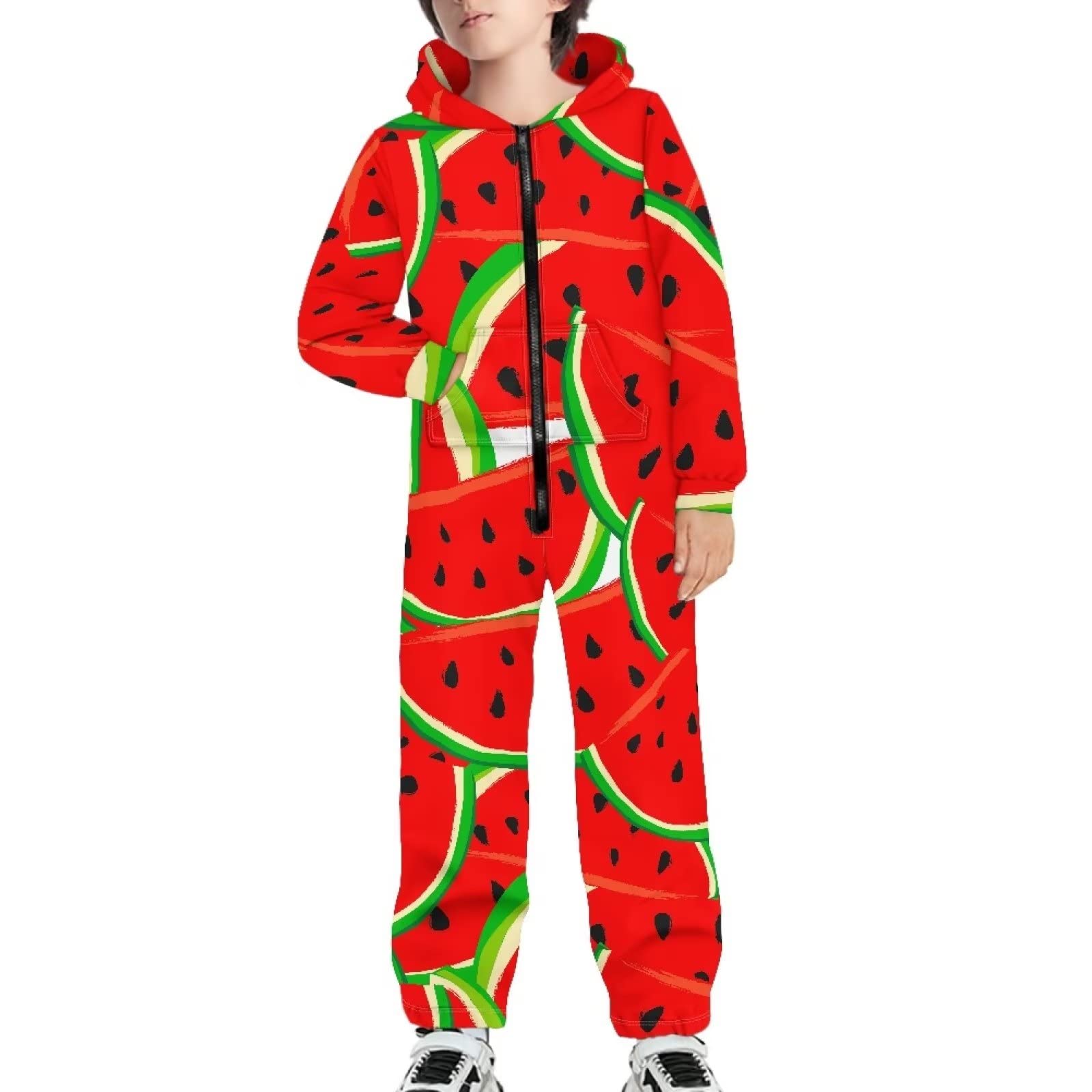 HUGS IDEA Onesies Hoodie Jumpsuit für Kinder Jungen Mädchen Alter 7–8 Jahre Reißverschluss Kapuzen-Trainingsanzug Sportbekleidung